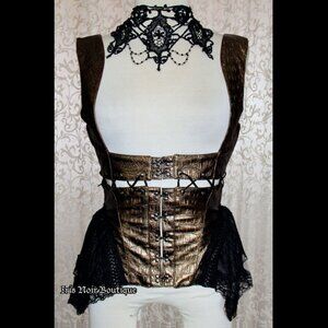 RQ-BL Gothic Lolita Steampunk Victorian Transformer Corset Harness Brown Top M